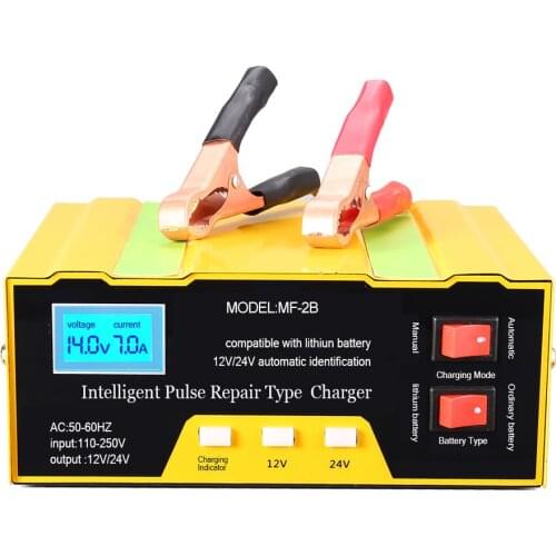 12V/24V Battery Charger Intelligent Pulse Repair Type Charger with Digital Display for Car Cell Motorcycle Battery EU Plug