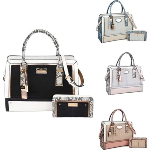 2PS Women Vintage Messenger Bags Top-Handle Snake Pattern Composite Bag Female Purse PU Wallet SY2219