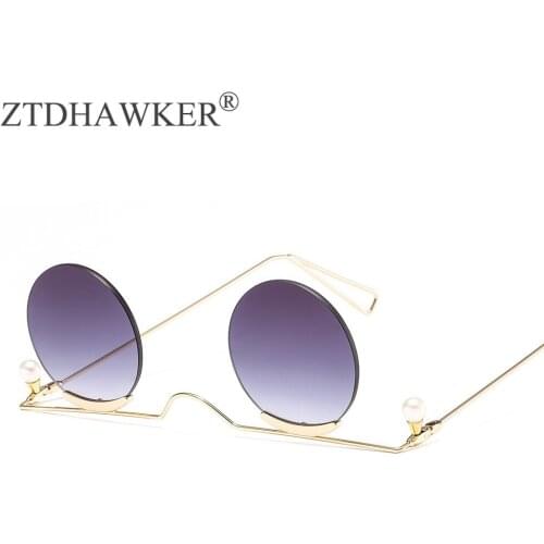 New Personality Small Circle Frameless Metal Women Sunglasses Colored Pearl Decoration Fashion Luxury Glasses