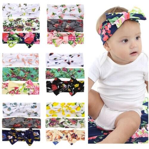 3pcs Elastic Newborn Baby Girls Headband Cotton Print Floral Hair Band Bow-knot
