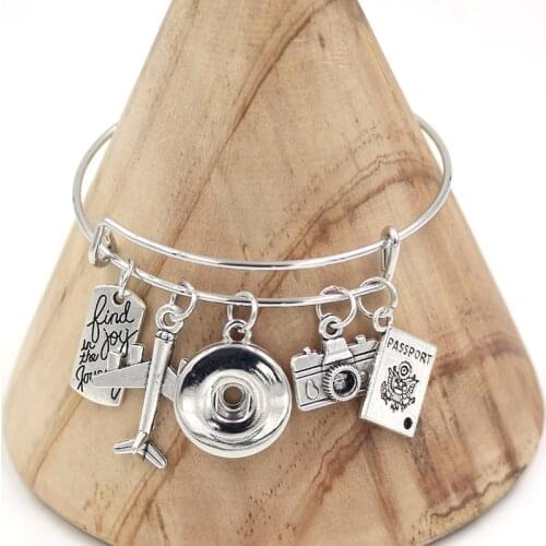 18mm Snap Bracelet Travel Gift Airplane Passport Travel Bracelet bangle for women girl pulsera snap jewelry