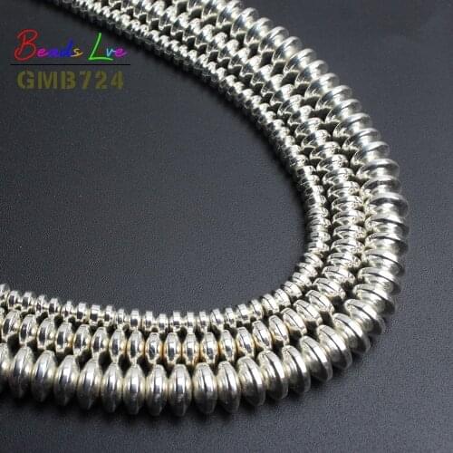 Natural Stone Beads Silver Plated Rondelle Hematite Beads For Jewelry Spacer Beads Diy Bracelet Making Jewelry 4mm 6mm 8mm 15