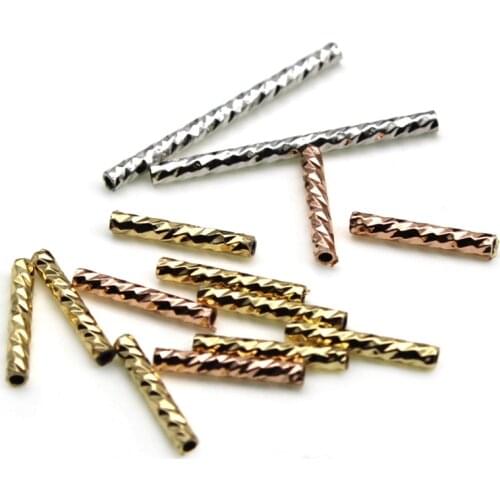 20pcs/lot 24K Gold Metal Pure Brass Tube Beads Loose Spacer Beads 0.7mm Hole Beads For Jewelry Making DIY Crafts