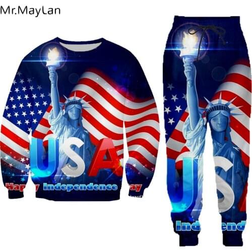 Hipster Streetwear 3D Print American Flag USA Statue of Liberty Sweatshirts Long Pants Women/men Tracksuits Casual Jogger Pants