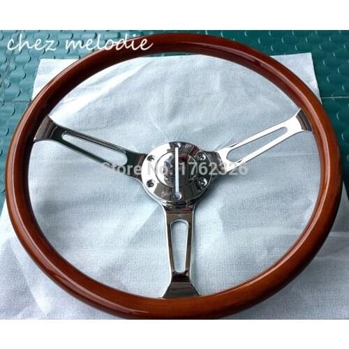 High mirrow chromed spoke 15'' 38cm universal vintage classic wood bus car steering wheel with horn button all handmade