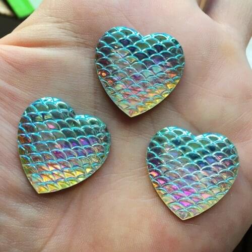 Hua NV Diy 12pcs 25mm AB Resin snake scale Flatback Heart Rhinestone Cabochon Wedding decoration -A46