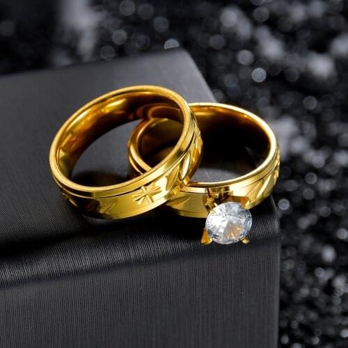 Classic Wedding Bands Ring for Women Men Lover Jewelry Stainless Steel Couple Rings Set Gold Simple Crystal High Quality Size 7