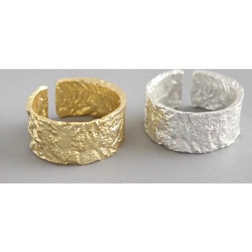 Gold Color Irregular Concave-convex Aluminum foil Simple Ring 925 Sterling Silver Open Ring For Women Anti-Allergy