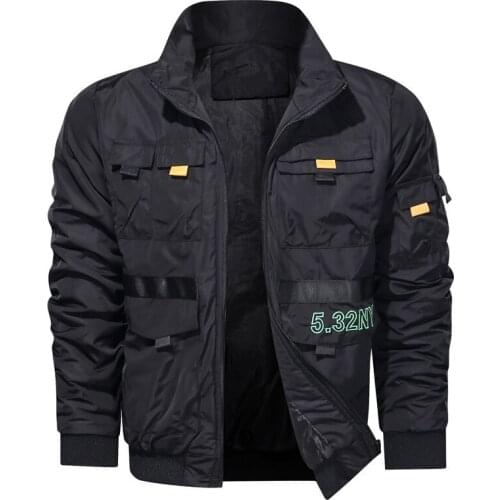 Casual Bomber Jacket Men Autumn Spring Military Pockets Jackets Man Outwear Slim Fit Mens Coat Tracksuit Fitness Clothing
