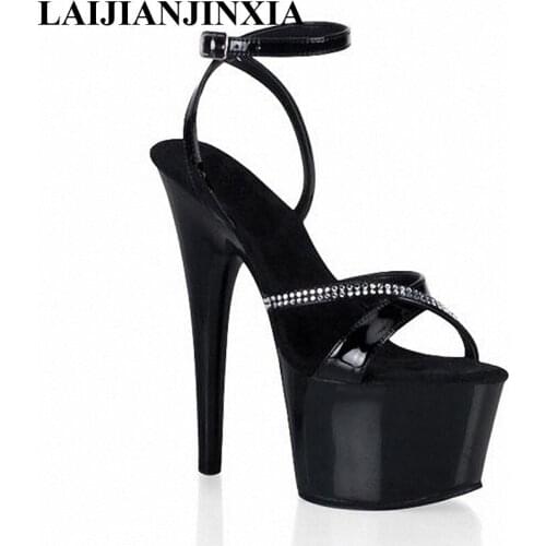 LAIJIANJINXIA New Customize 23CM Super High Black Patent leather Womens sandals Party Shoes 9 INCH High heeled Shoes Pumps