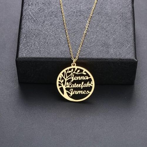 Lateefah Custom Name Necklace Tree Of Life Golden Family Tree Women Letter Necklace Stainless Steel Jewelry Personality Jewelry