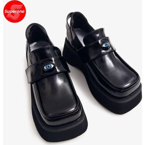 Small leather shoes in early spring of 2021 British style square head and thick platform sponge cake loafers womens detachable