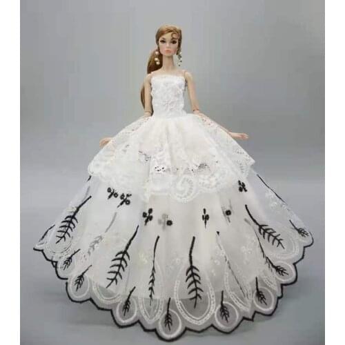 Fashion 11.5" Doll Dress White Floral Off Shoulder Princess Wedding Gown Outfits For Barbie Clothes 1/6 BJD Accessories Toy Gift