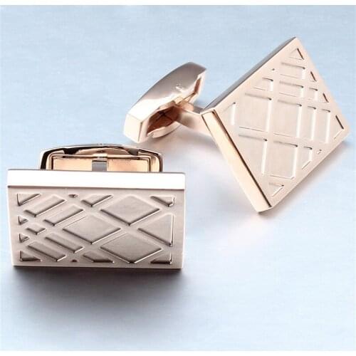 Rose Gold Men Jewelry Cufflinks Polished Metal Cuff links for Shirt Button Business Meeting Gift