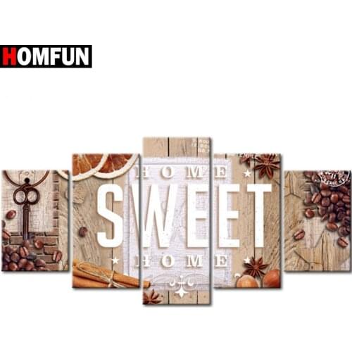 HOMFUN 5pcs Full Square/Round Drill 5D DIY Diamond Painting "Home sweet home" Multi-picture Combination Embroidery 5D Decor