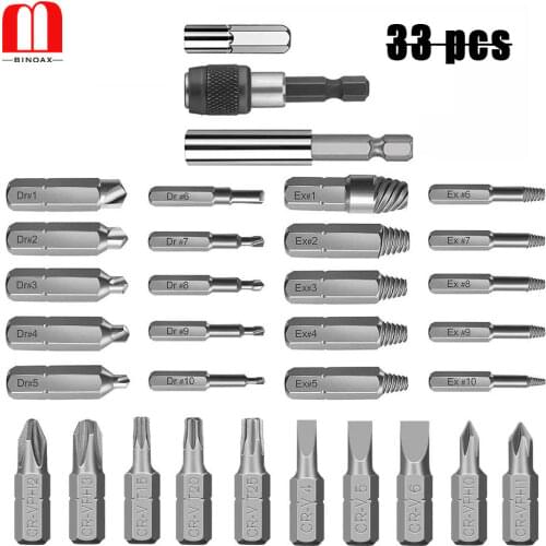 BINOAX 22/33Pcs HSS Damaged Screw Extractor Set for Broken Screw Broken Bolt Extractor Screw Remover Kits