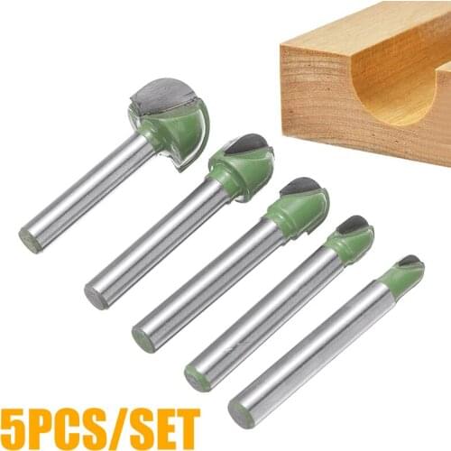 5pcs 6mm Shank Ball Nose Router Bits Set End Mill 6-18mm Round Cove Box Solid Carbide CNC Radius Core Milling Bit