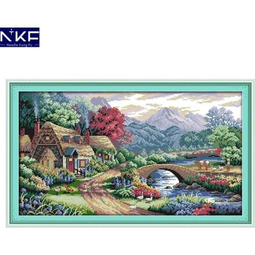 NKF Farm Scene Chinese Cross Stitch Pattern Painting Needlework Embroidery Scenery Cross Stitch Kits for Home Decor
