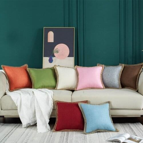 Nordic Home Furnishing Pure Color Linen Edged Pillowcase Hemp Rope Edged Living Room Cushion Cover