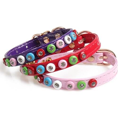 300pcs/lot PU Leather Pet Solid Soft Colourful Collars For Small Medium Dogs Neck Strap Adjustable Safe Puppy Kitten Cats Collar
