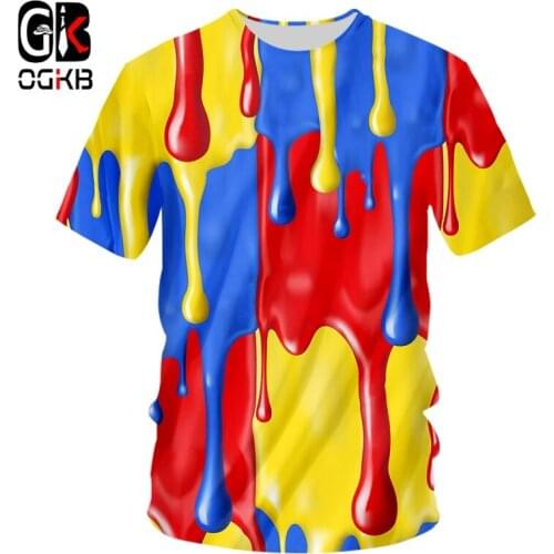 OGKB New Splash Paint Colorful Stripes Round Neck T-shirt Summer Men 3D Printing T-shirt Personality Streetwear Casual Top