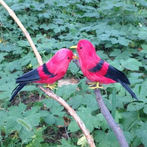 A pair of mini cute simulation bird toys plastic & furs win-red bird toys gift about 12cm 1221