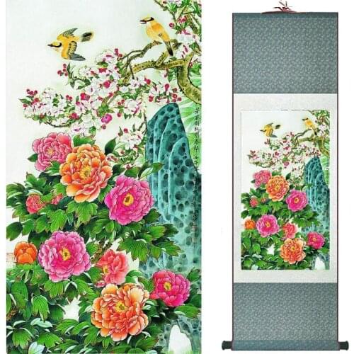 Birds and flower painting silk scroll painting traditional Chinese art painting home decoration painting2019072307