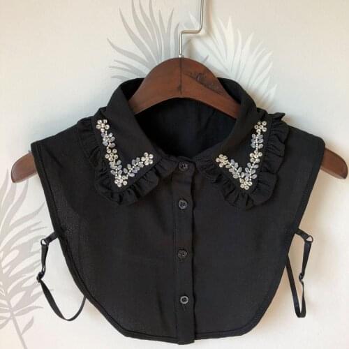 Korean Style Shirt Fake Collar for Women Dress Detachable Collars Lapel Blouse Top Women Handmade Beads Shirt Accessories