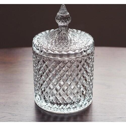 Crystal Glass Vintage Embossed Pattern Decorative Bottles Jar Jewelry Storage Cotton Swab Box Tabletop Ornaments Home Decoration