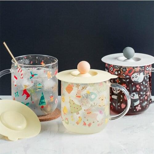 High Borosilicate Glass Transparent Cartoon Coffee Juice Mug Household Cute Breakfast Milk Cup Heat Resistant Christmas Teacup