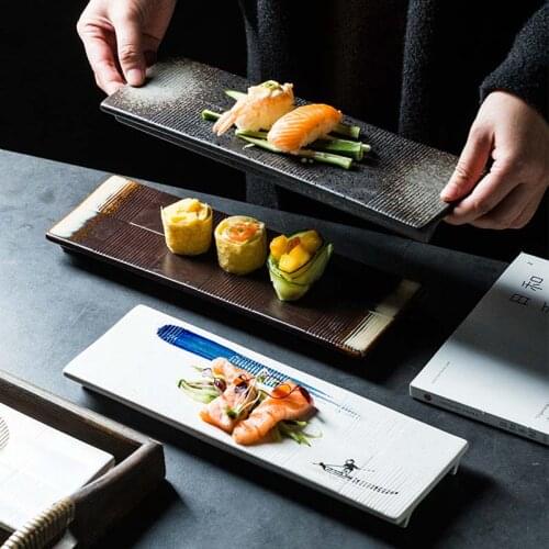 Japanese hand-painted ceramic plates with dividers, creative dumpling plates, French fries plates, round dishes, western dishes