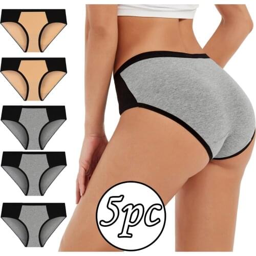 Women Solid Color Patchwork Briefs Panties Underwear Hot Sale Cotton Panties Mid-Waist Briefs Breathable Underpants
