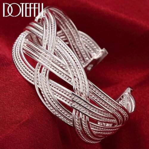 DOTEFFIL 925 Sterling Silver Intertwined Bangle Bracelet For Woman Wedding Engagement Fashion Charm Party Jewelry