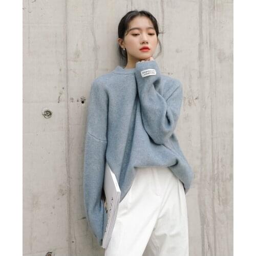 2021 Spring Women Sweaters Loose O-Neck Long Sleeve Pullovers Elegant Oversized Warm Knitted Sweaters 5 Colors