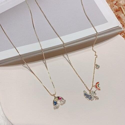 Lucky Rainbow Unicorn Choker Necklace Women Colorful Rhinestone Short Necklace Korean 2020 Fashion Jewelry Hip Hop Street Style