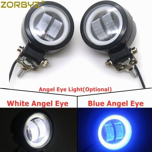ZORBYZ Black Motorcycle LED Passing Spot Fog Light With Angel Eye Halo Ring Light For Harley Honda Bobbers Choppers Custom