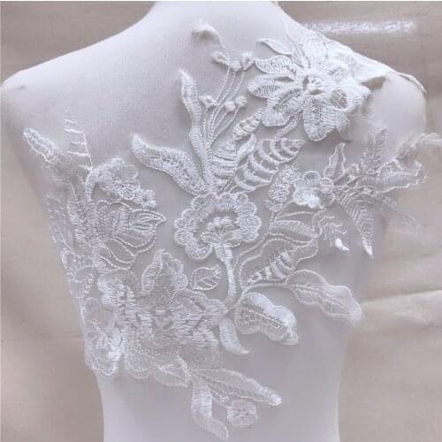 1 Pcs Ivory Embroidery lace Applique Elegant floral wedding lace applique for Bridal bodice veil applique DIY Craft Cloth sewing