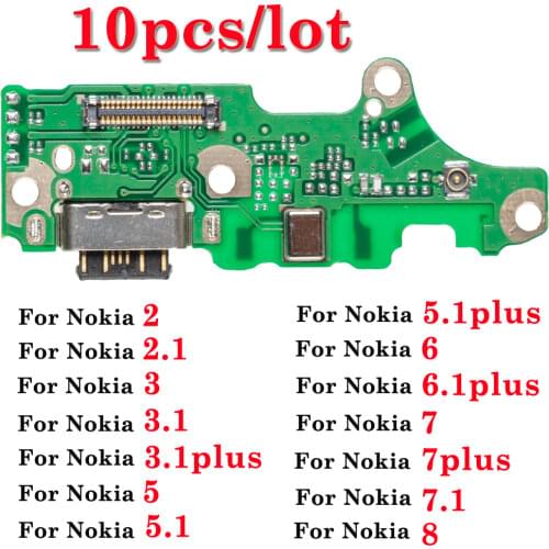 10pcs/lot USB Charger Dock Charging Connector With Mic Flex Cable For Nokia 2 3 5 6 7 8 2.1 3.1 5.1 plus 6.1 7.1 Repair Parts