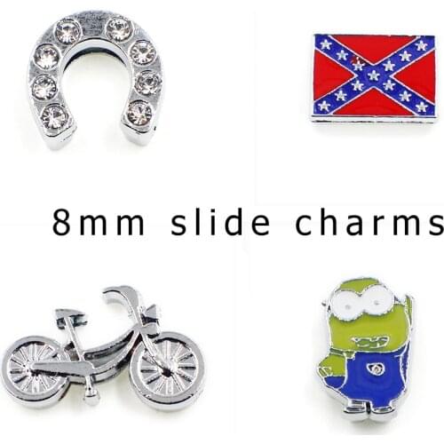 20pcs/lot Internal Dia 8mm slide Charm Lucky Horse Bike Rhinestone DIY Accessories fit 8mm wide belt pet collar