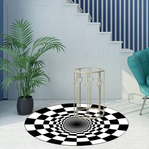 3D Visual Carpet Bedroom Rugs Black White Grid Printing 3D Illusion Carpets Stereo Vision Mat Pad Geometric Rug Home Decor