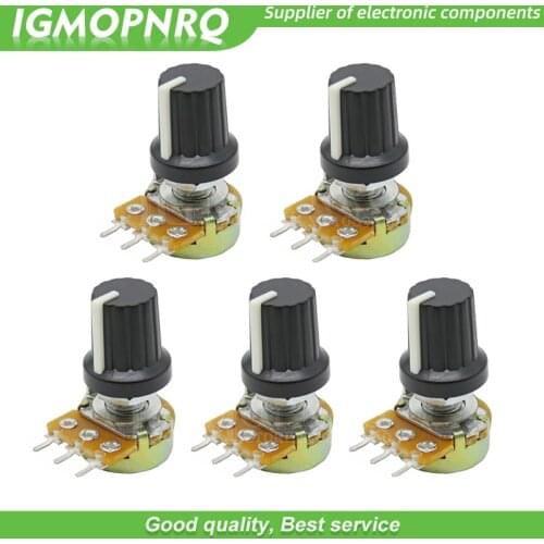 5Sets 5PCS+5PCS WH148 B1K ~ B1M ohm 1K 2K 5K 10K 20K 3Pin 15mm 10K 3 Terminal Linear Taper Rotary potentiometer for Arduino