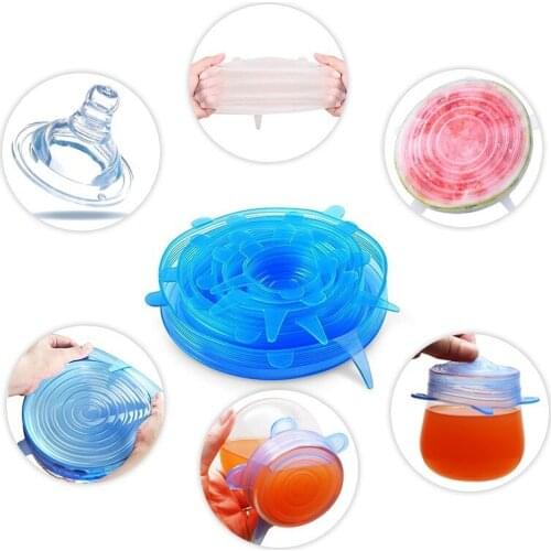 Thick 6 Pc Silicone Stretch Lids Reusable Airtight Food Wrap Covers Keeping Fresh Seal Bowl Stretchy Wrap Cover Kitchen Cookware