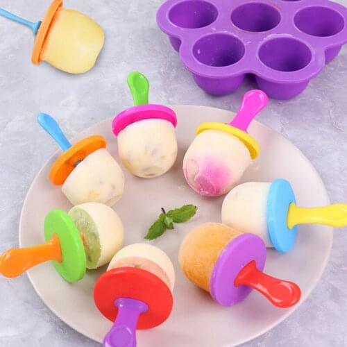 7cells Silicone Mini Ice Pops Mold Ice Cream Ball Maker Popsicle Molds Baby Silicone Food Supplement Box Fruit Shake Accessories