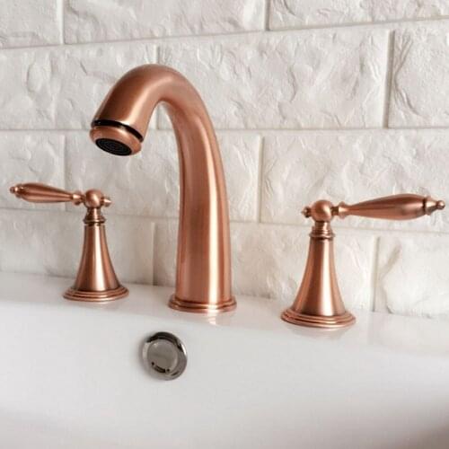 Antique Red Copper Widespread Dual Handle Bathroom Washing Basin Mixer Taps Deck Mounted 3 Holes Lavatory Sink Faucet arg036