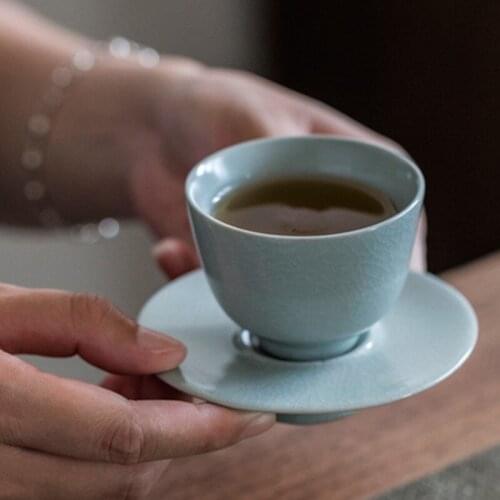 Antique Ru Kiln Tea Cup With Saucer Personal Ceramic Single Master Cup Wujinsha Black Vintage Tea Bowl Accessories Home Decor