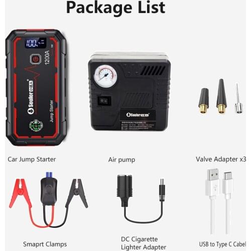 Soulor X4 Car Jump Starter Power Bank 26000mah 2000A with air compressor inflate Portable Emergency 12V Booster battery charger