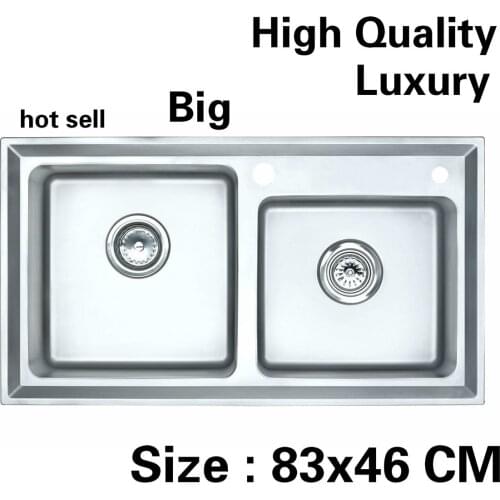 Free shipping Apartment wash vegetables kitchen double groove sink high quality 304 stainless steel hot sell luxury 83x46 CM