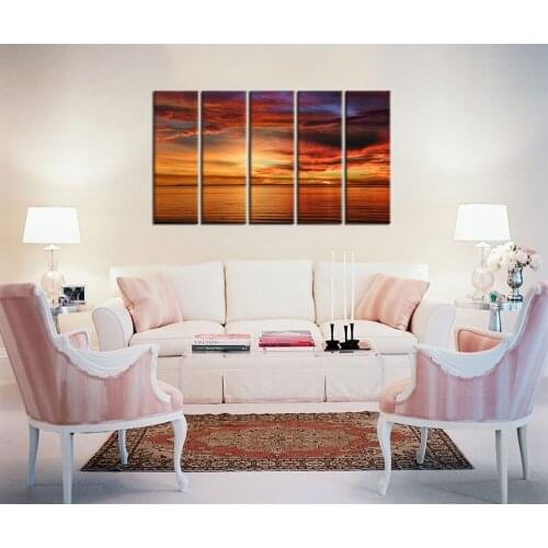Large Canvas Wall Art Sunset Beach Painting Artwork 5 Piece Nature Canvas Art Contemporary Pictures Sunset Sea Drop shipping