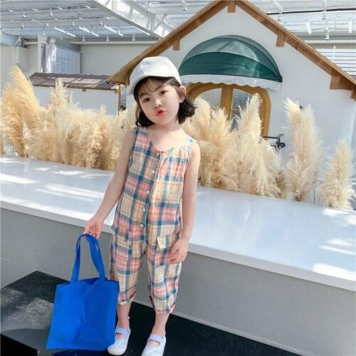 2 3 4 5 6 Years Toddler Girls Jumpsuits Casual Color Plaid Sleeveless Rompers For Girl Summer 2020 Baby Child Clothing Fashion