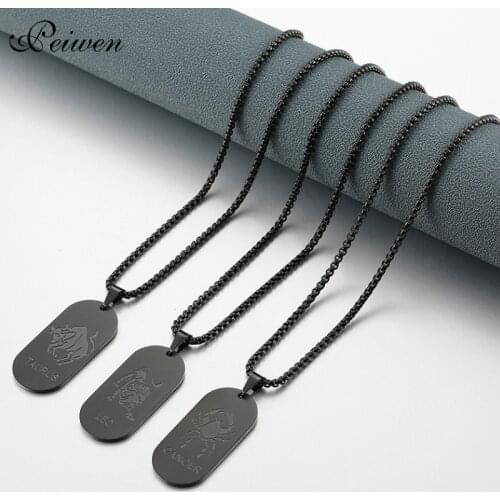 Twelve Constellations Necklace Dog Tag Necklaces Stainless Steel Charm Choker Black Box Chain Necklace Birthday Gift Jewelry New